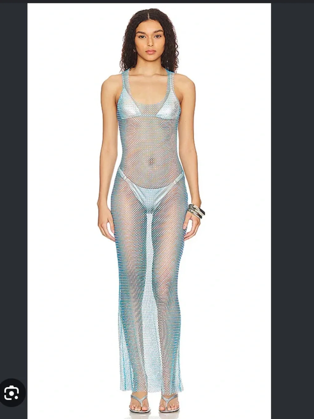 Beach Bunny Payton Maxi Dress NWT L Turquoise Blue Sheer Mesh Swim Coverup